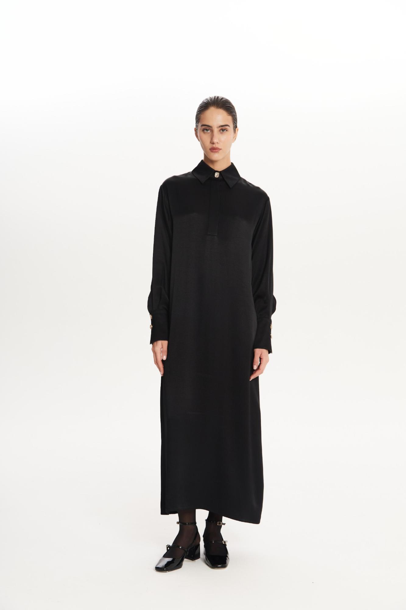 SEVEN LAB - Платье из вискозы с акцентными пуговицами в черном цвете