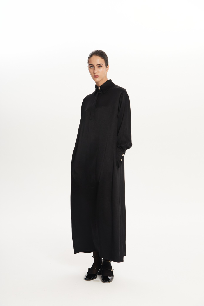SEVEN LAB - Платье из вискозы с акцентными пуговицами в черном цвете