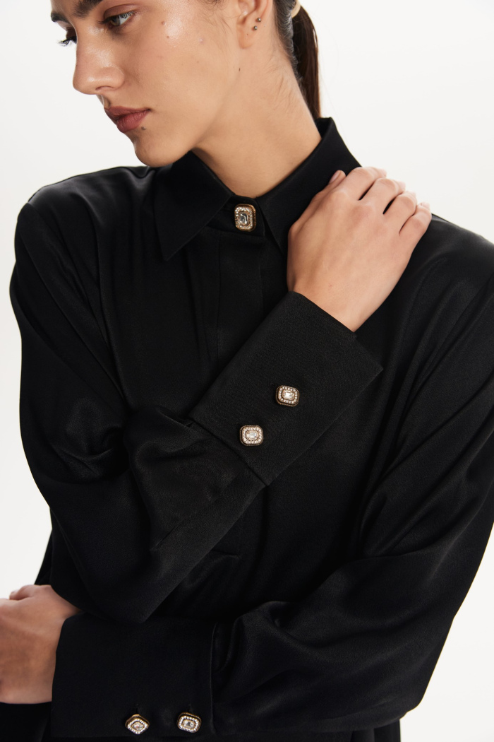 SEVEN LAB - Платье из вискозы с акцентными пуговицами в черном цвете