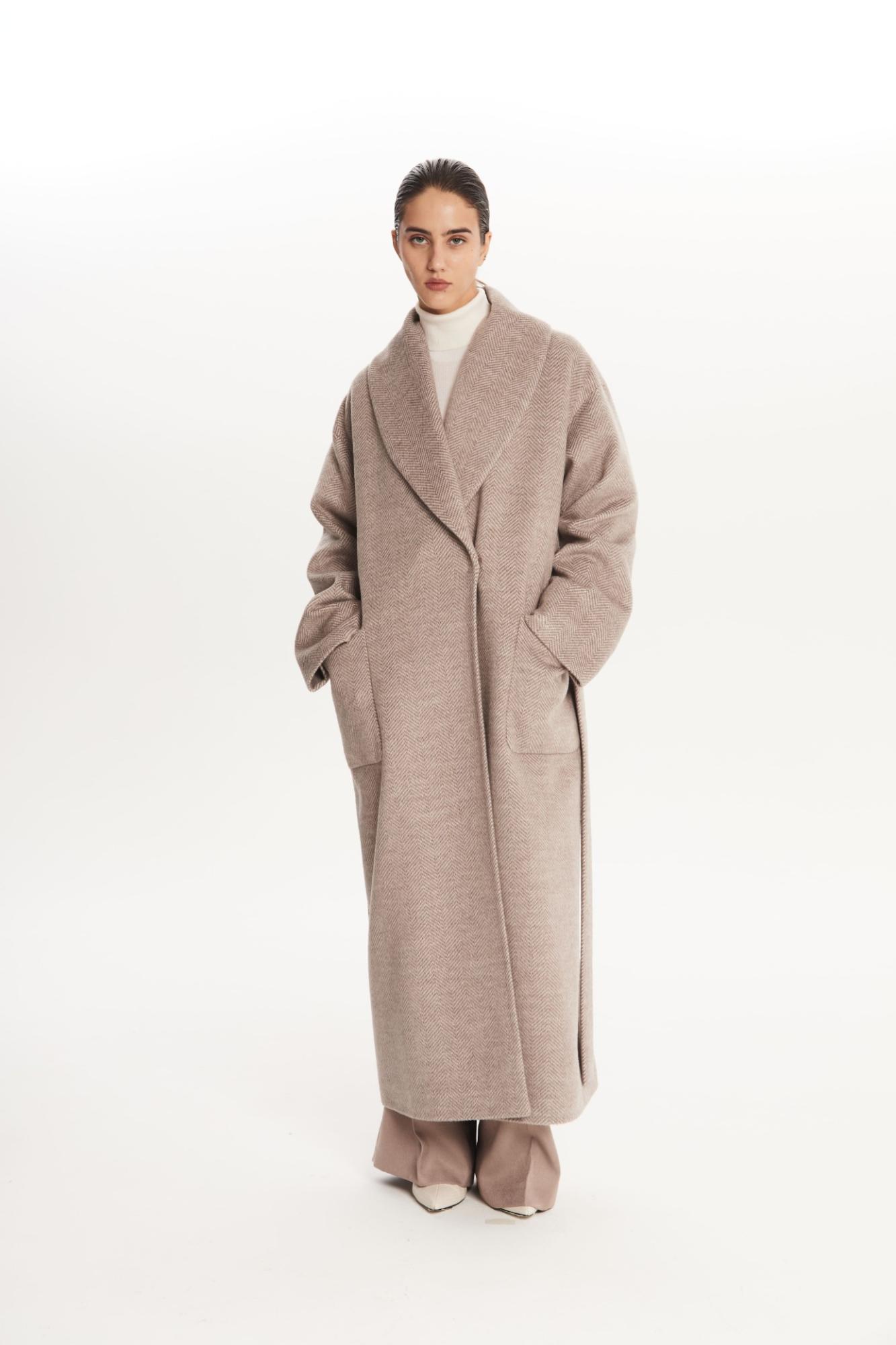 SEVEN LAB - Пальто с шалевым воротником в бежевом цвете