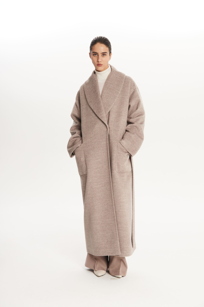 SEVEN LAB - Пальто с шалевым воротником в бежевом цвете