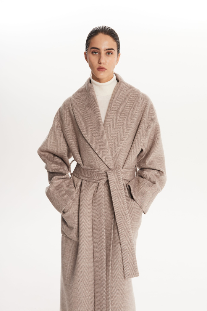 SEVEN LAB - Пальто с шалевым воротником в бежевом цвете