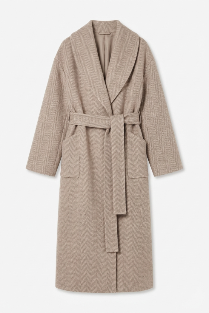 Seven Lab - Пальто с шалевым воротником в бежевом цвете