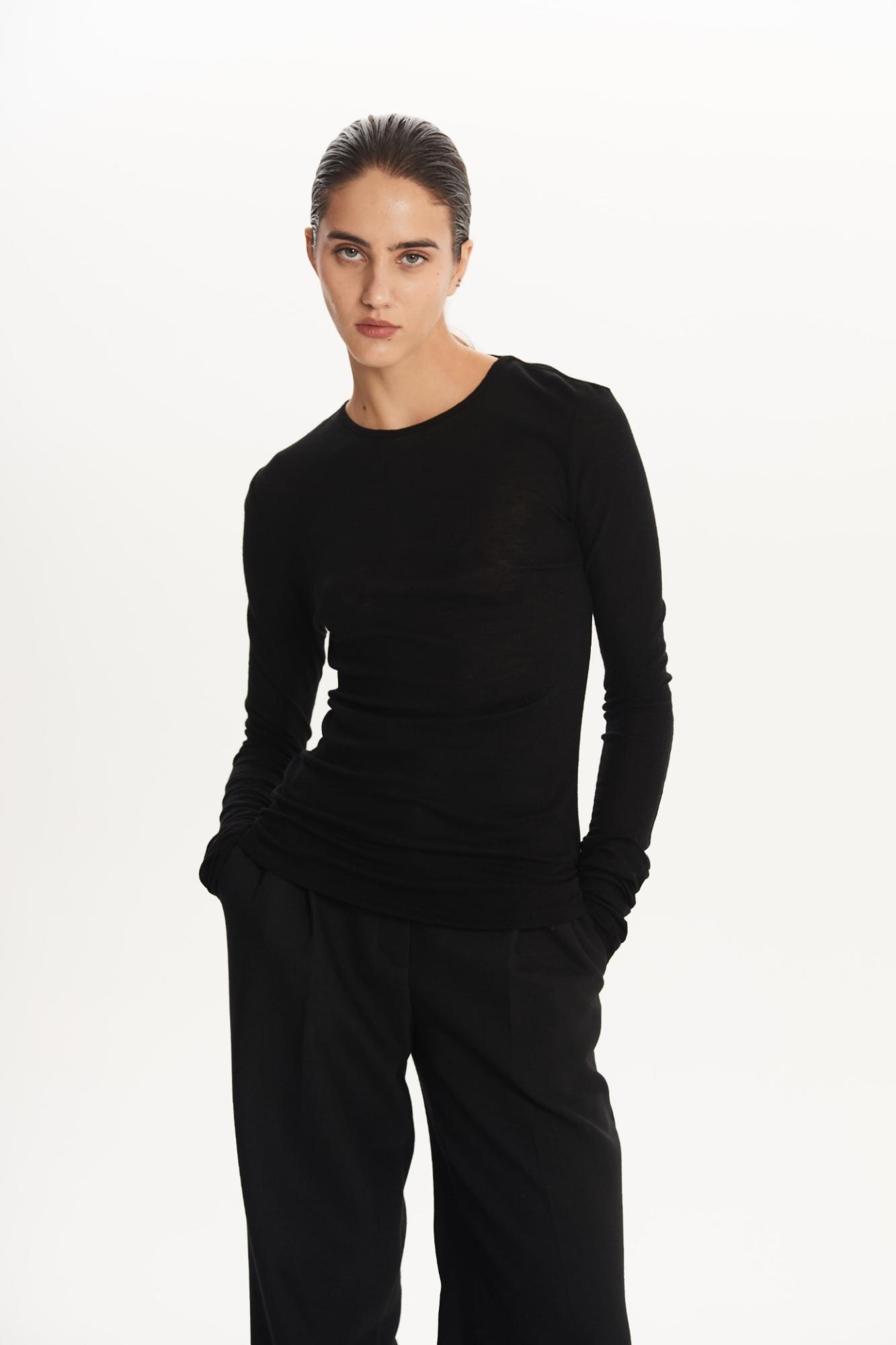 SEVEN LAB - Лонгслив базовый из шерсти в черном цвете