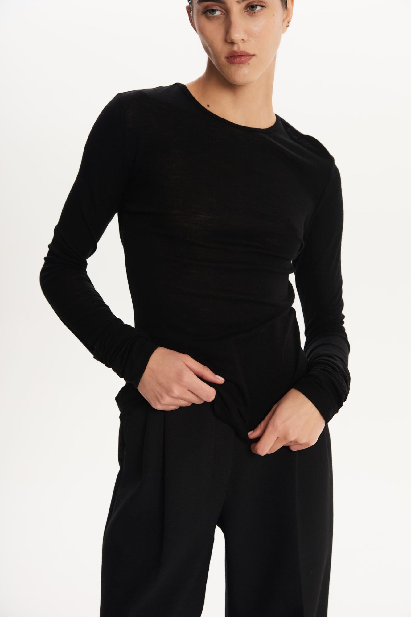 SEVEN LAB - Лонгслив базовый из шерсти в черном цвете