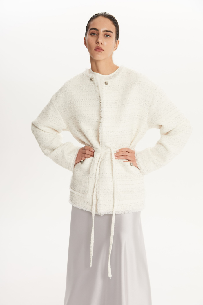 SEVEN LAB - Жакет твидовый в белом цвете
