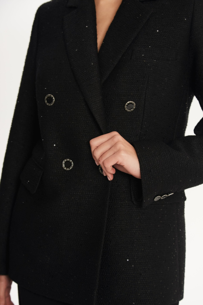 SEVEN LAB - Жакет двубортный с пайетками в черном цвете