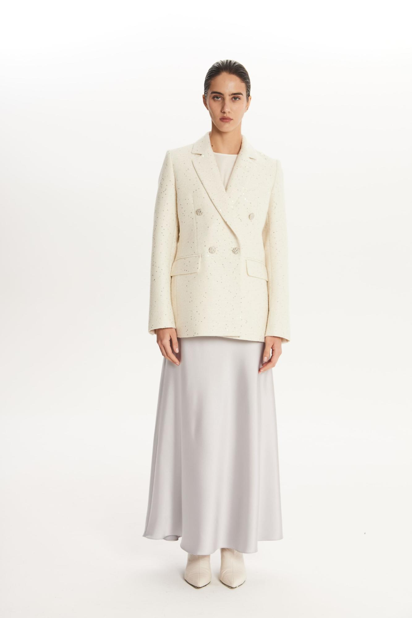 SEVEN LAB - Жакет двубортный с пайетками в молочном цвете