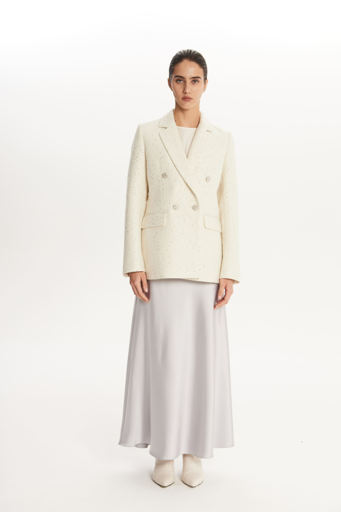 SEVEN LAB - Жакет двубортный с пайетками в молочном цвете