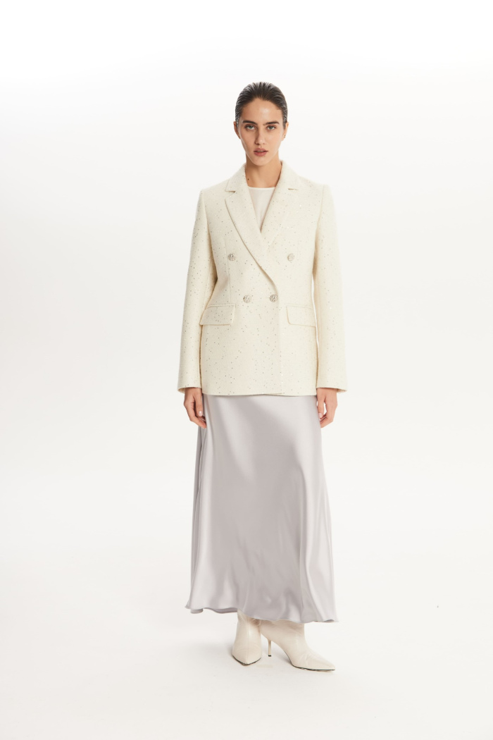 SEVEN LAB - Жакет двубортный с пайетками в молочном цвете