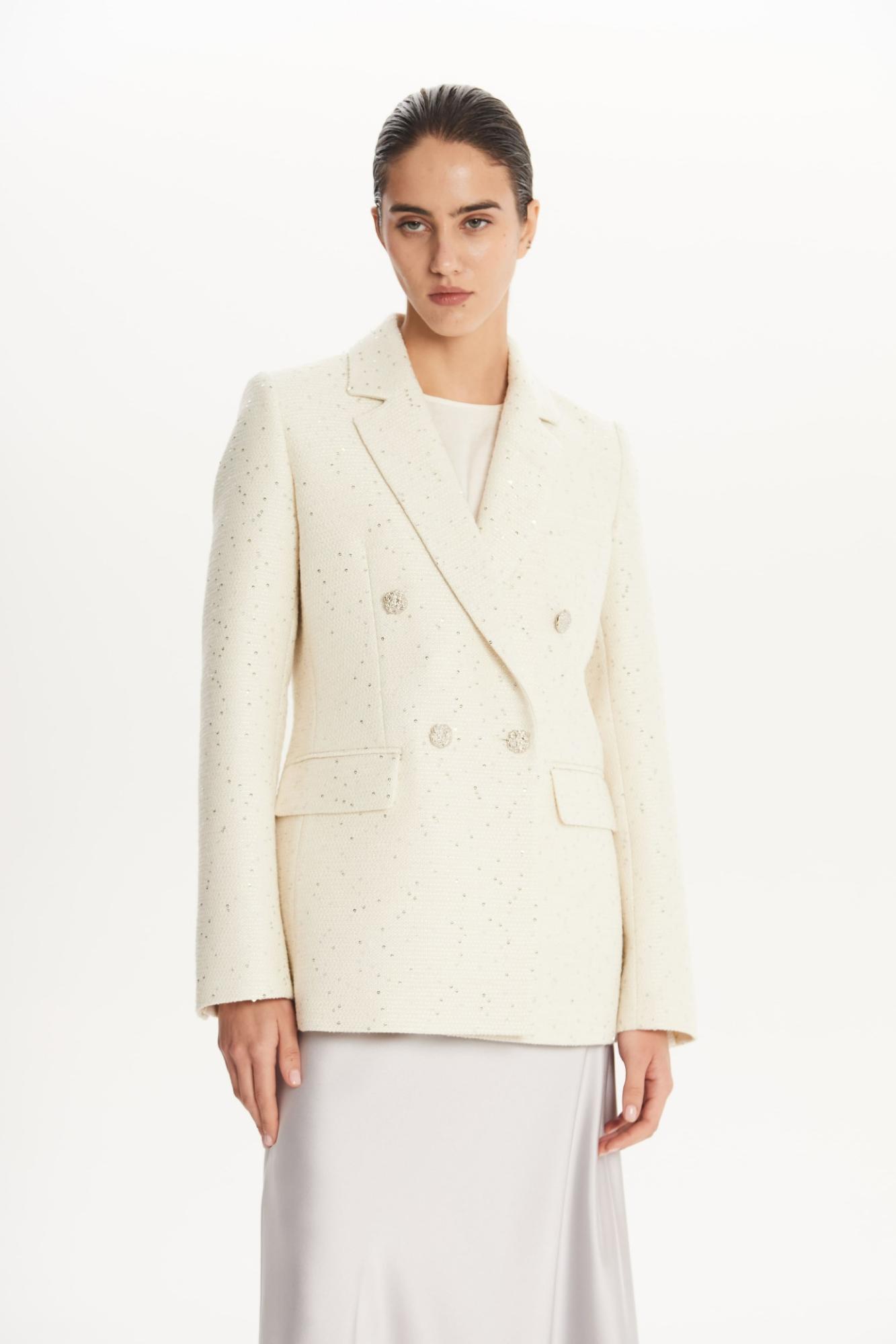 SEVEN LAB - Жакет двубортный с пайетками в молочном цвете