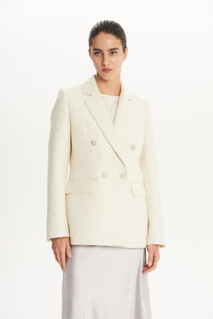 SEVEN LAB - Жакет двубортный с пайетками в молочном цвете