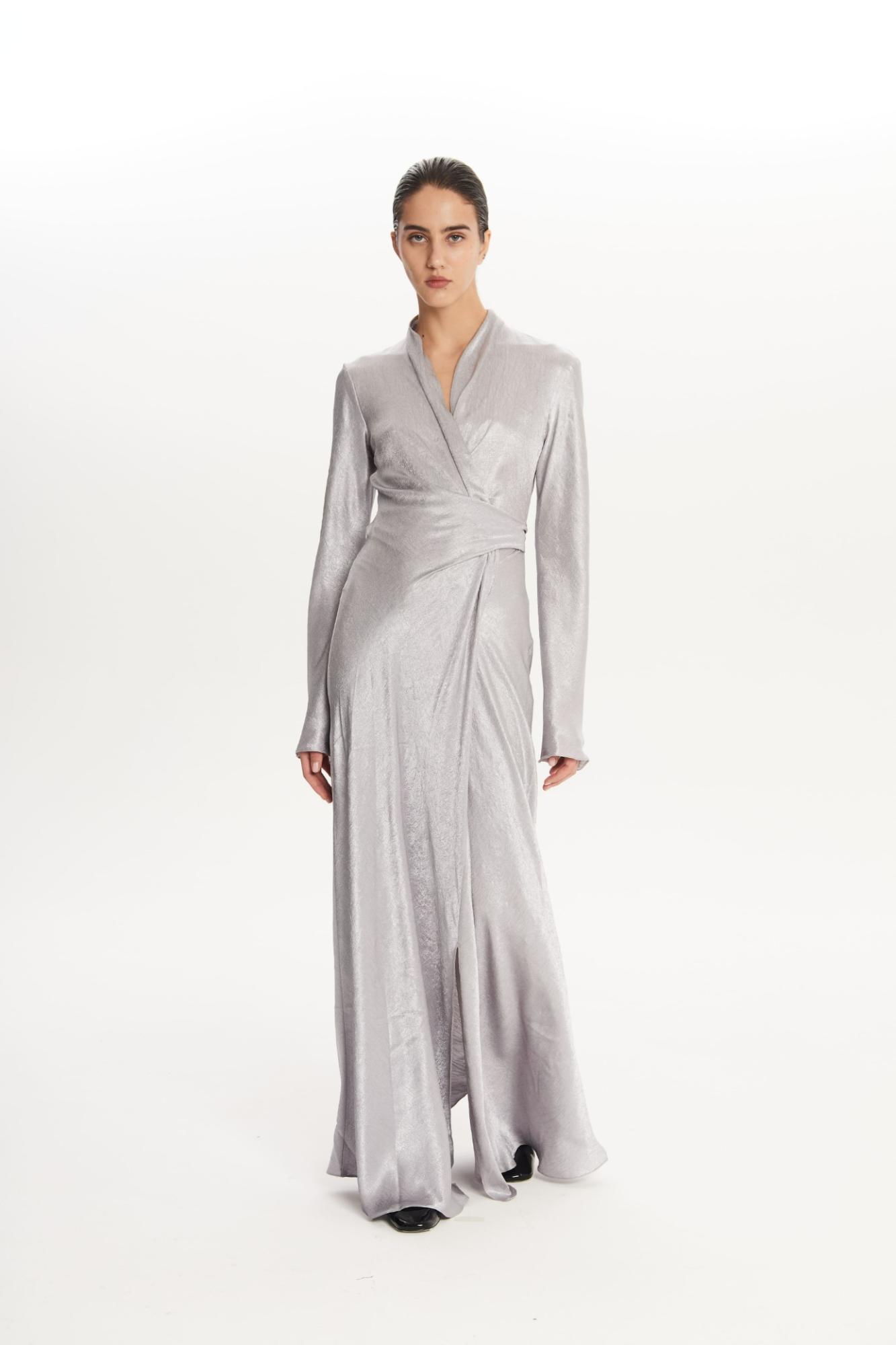 Seven Lab - Платье макси на запах в сером цвете