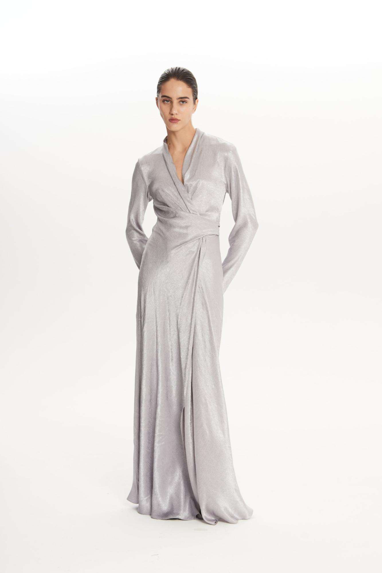 Seven Lab - Платье макси на запах в сером цвете