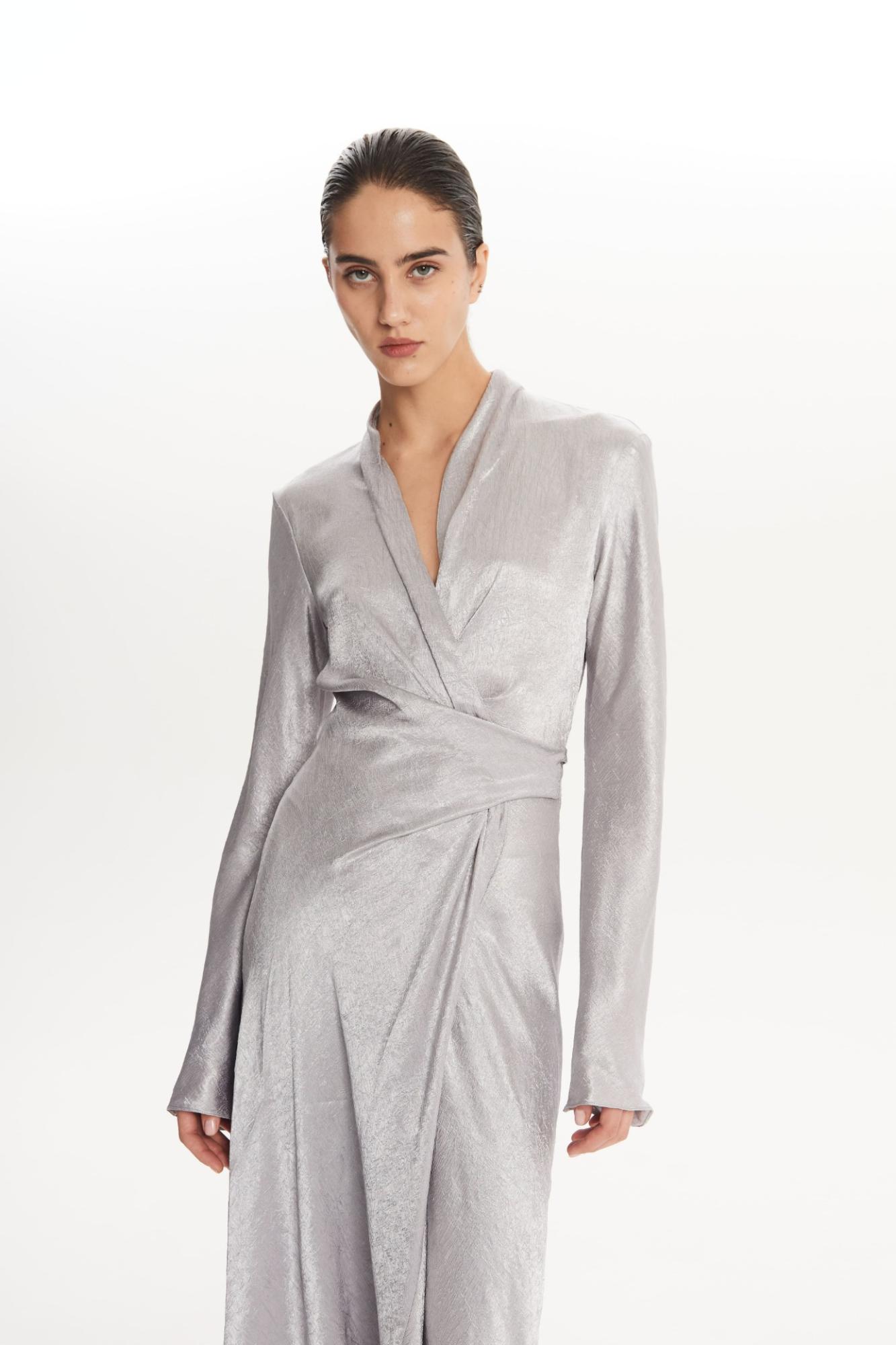 Seven Lab - Платье макси на запах в сером цвете