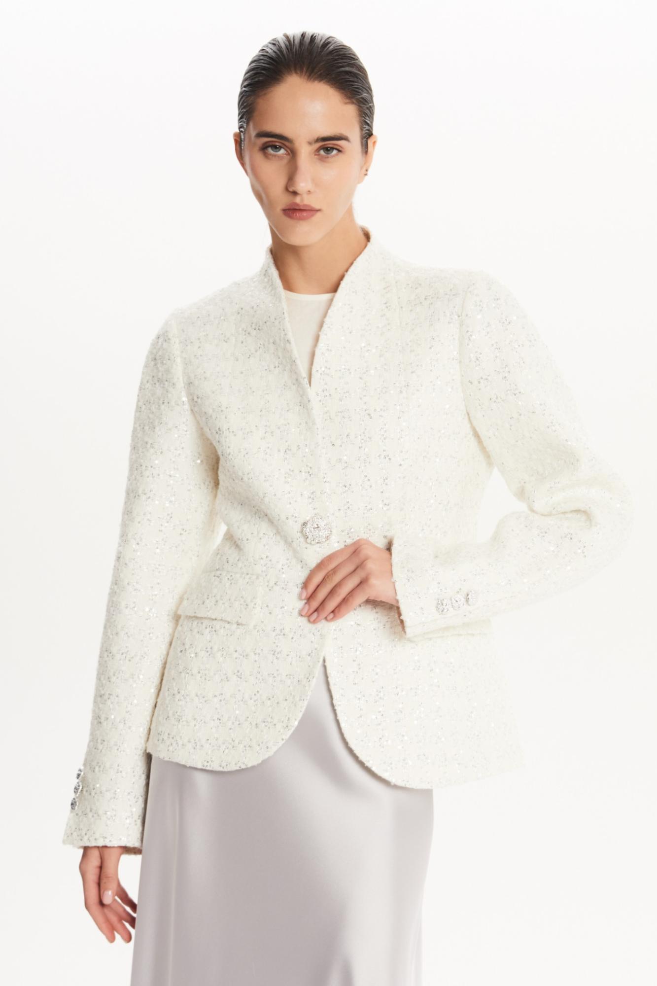 Seven Lab - Жакет приталенные с пайетками в белом цвете