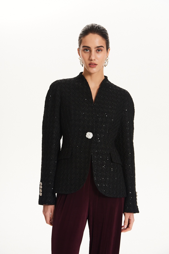 Seven Lab - Жакет приталенные с пайетками в черном цвете