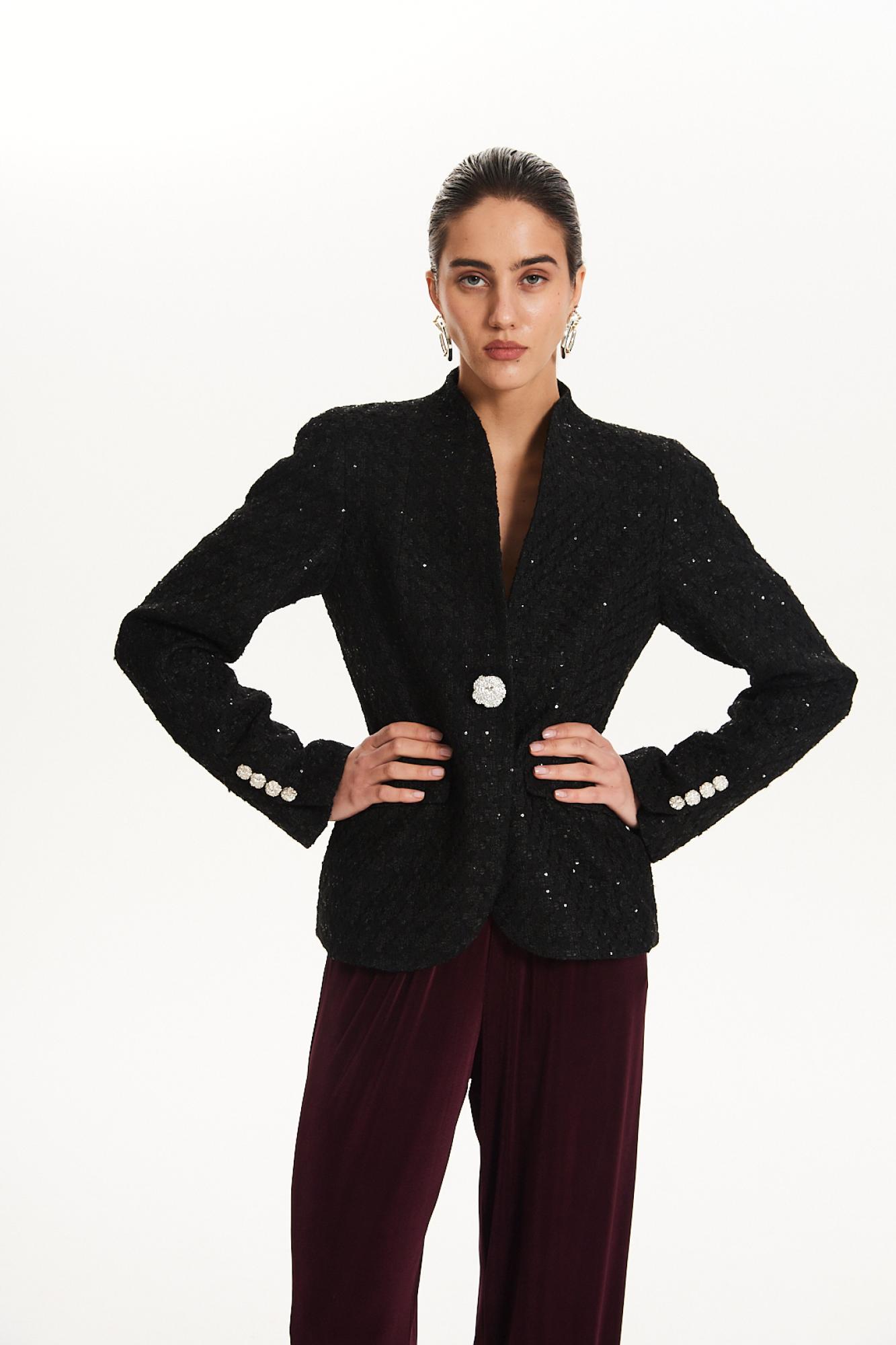 Seven Lab - Жакет приталенные с пайетками в черном цвете