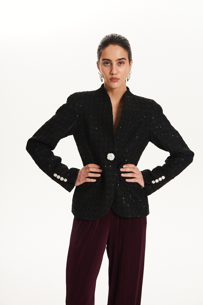Seven Lab - Жакет приталенные с пайетками в черном цвете