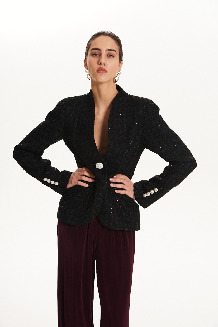 Seven Lab - Жакет приталенные с пайетками в черном цвете