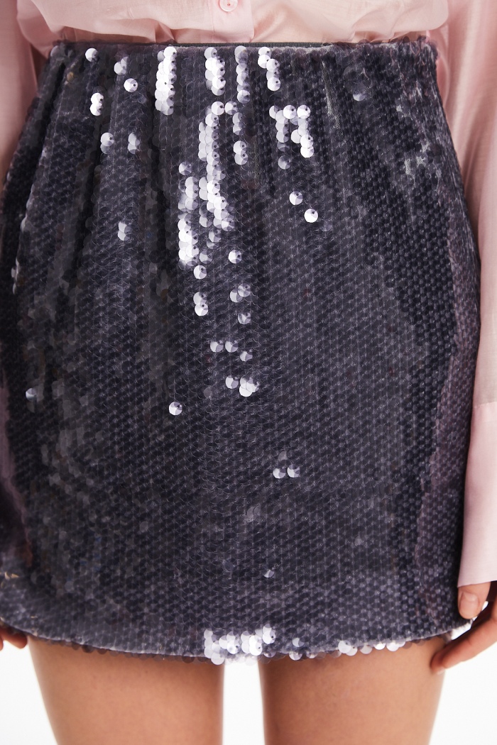 Seven Lab - Юбка мини с пайетками в сером цвете