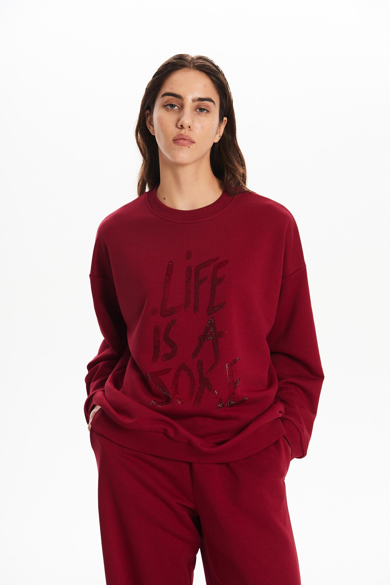 Seven Lab - Свитшот и брюки с надписью из страз в бордовом цвете