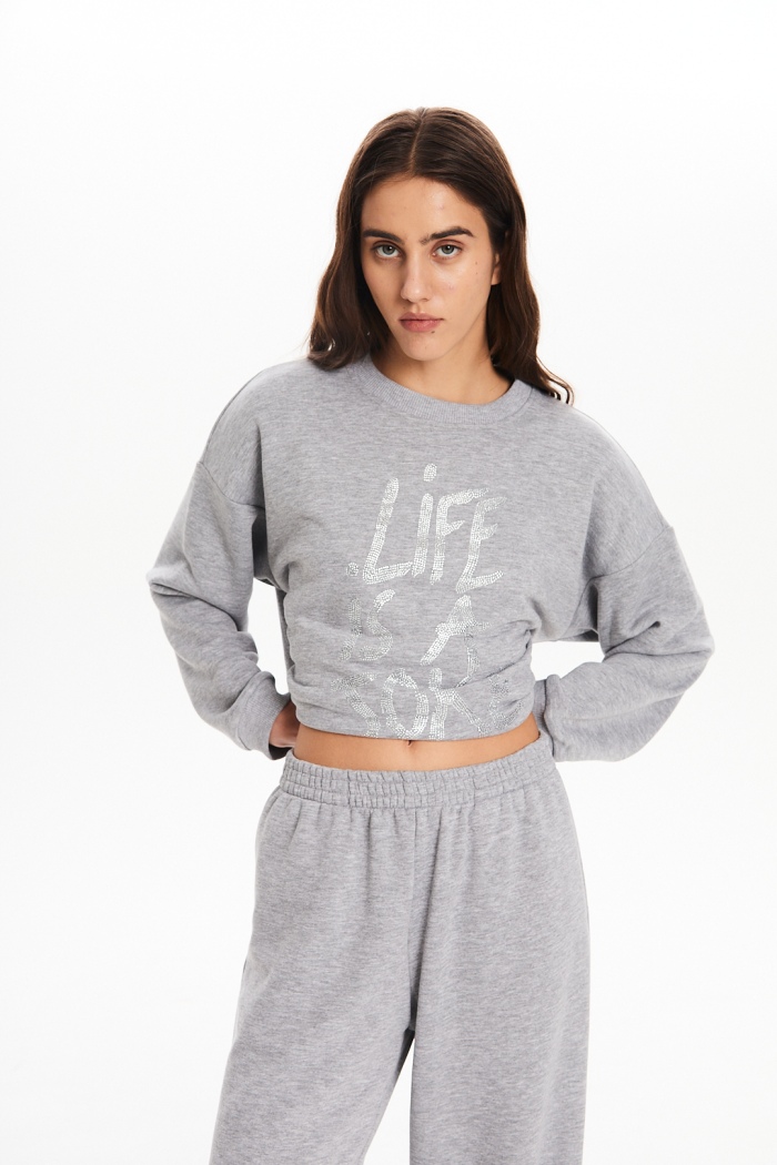 Seven Lab - Свитшот и брюки с надписью из страз в сером цвете
