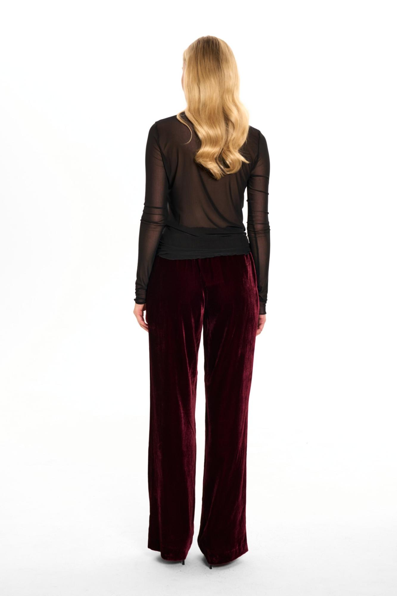 Seven Lab - Брюки на кулиске из бархата в бордовом цвете