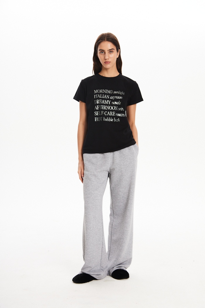 Seven Lab - Футболка со стразами серебро в черном цвете