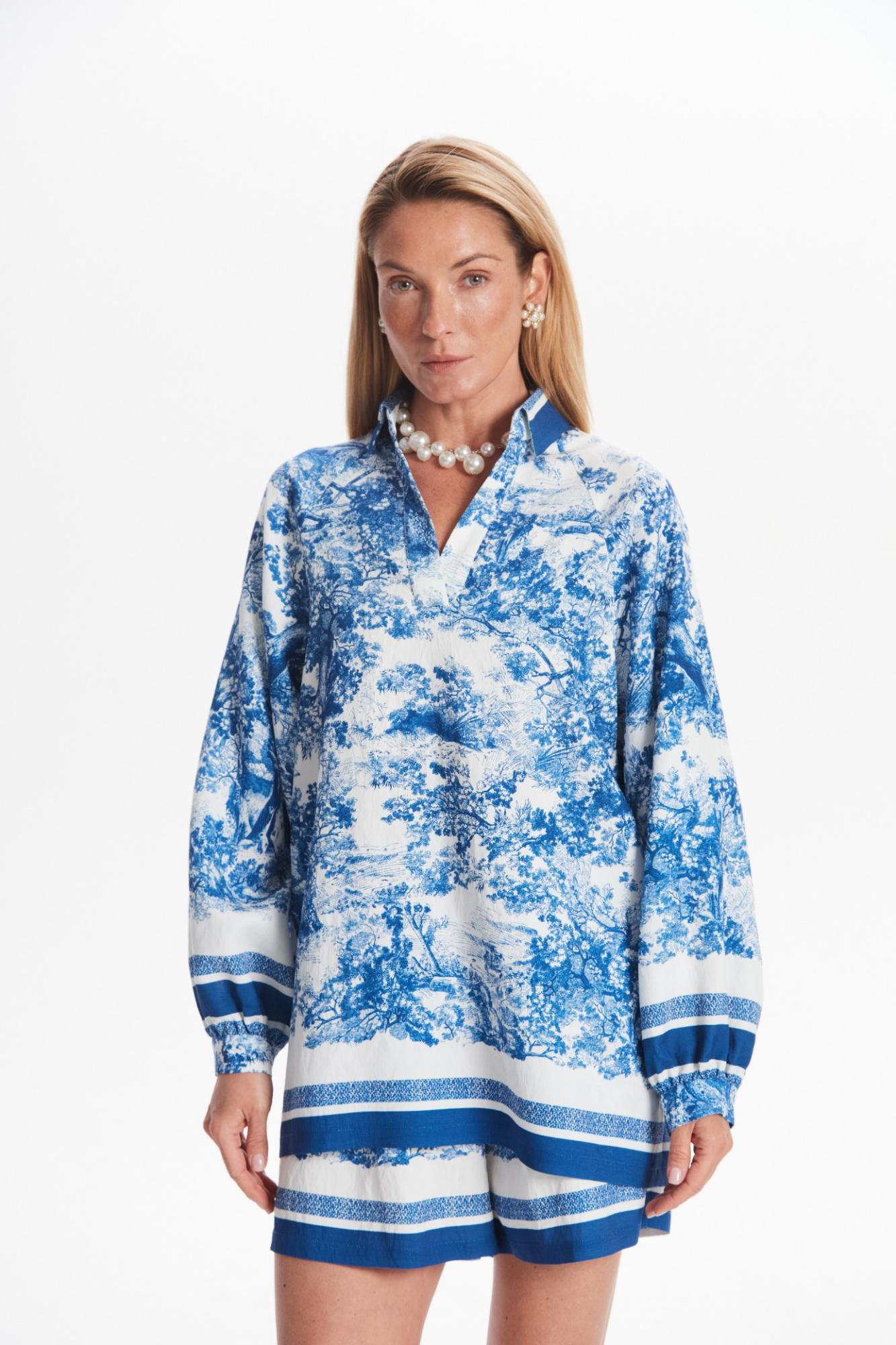 Seven Lab - Блуза с принтом туаль в синем цвете