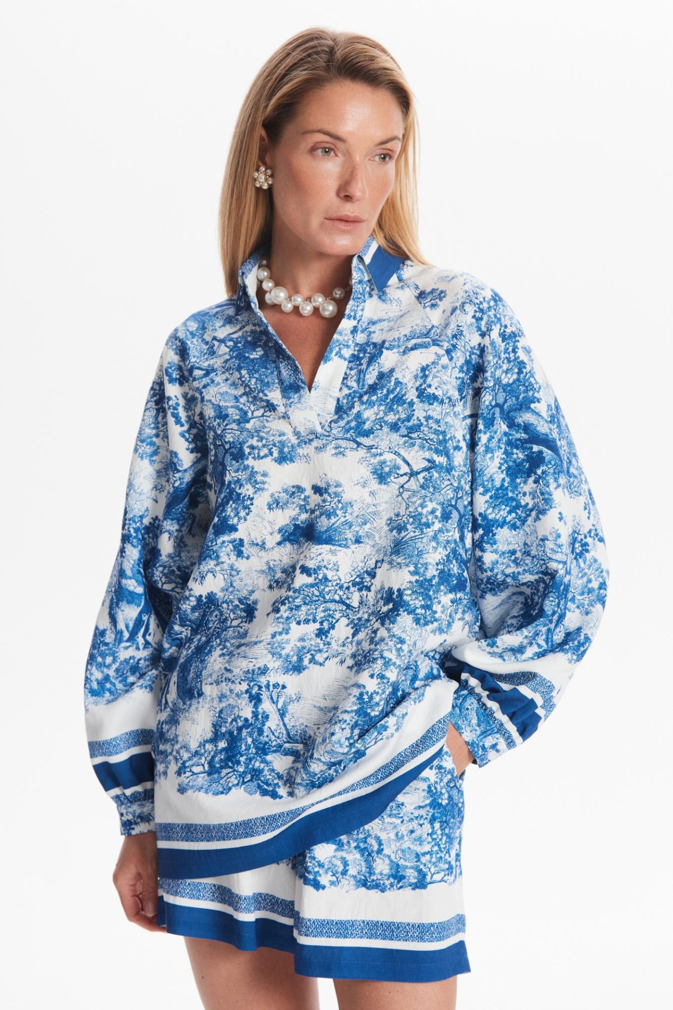 Seven Lab - Блуза с принтом туаль в синем цвете