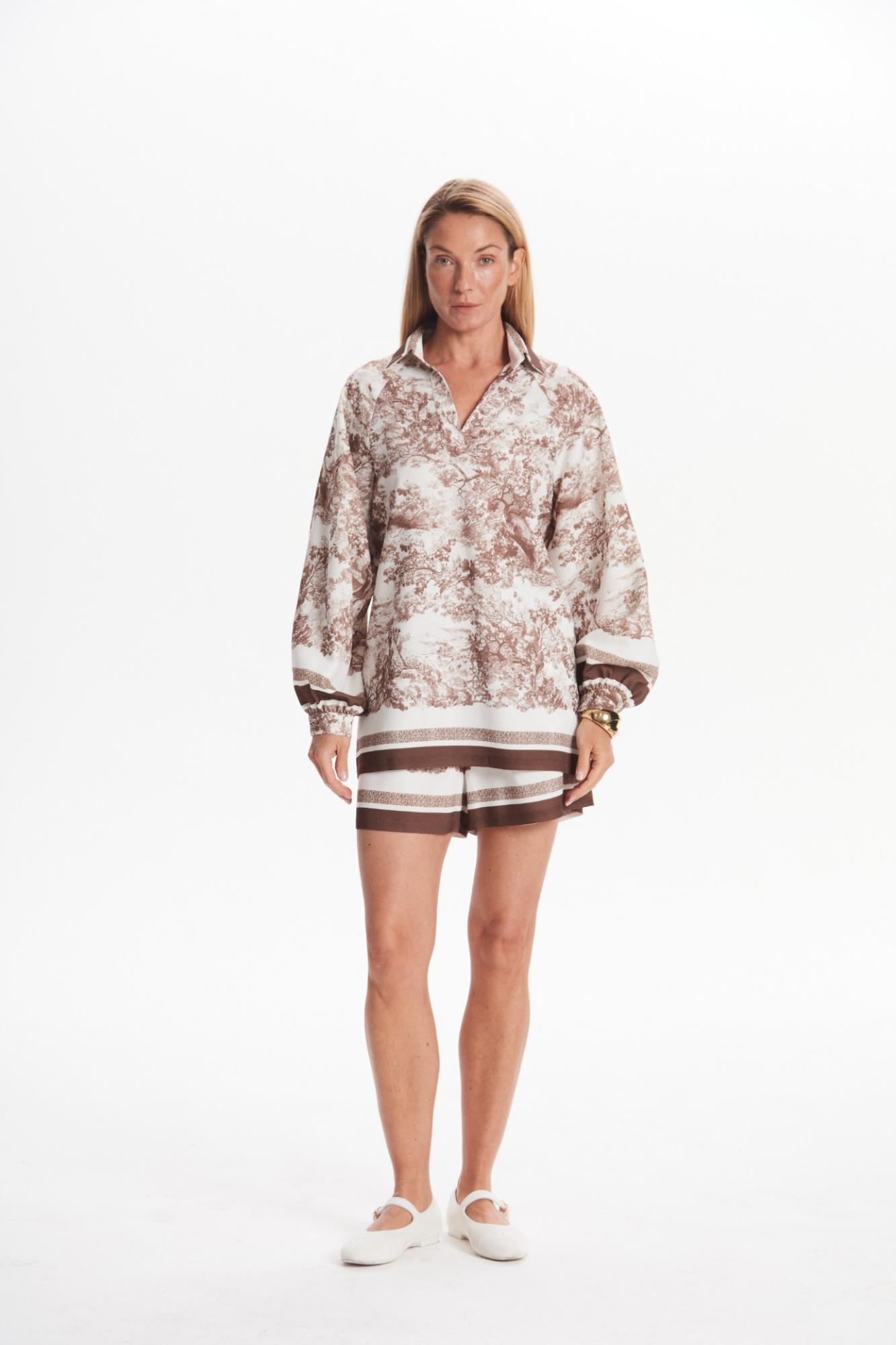 Seven Lab - Блуза с принтом туаль в коричневом цвете