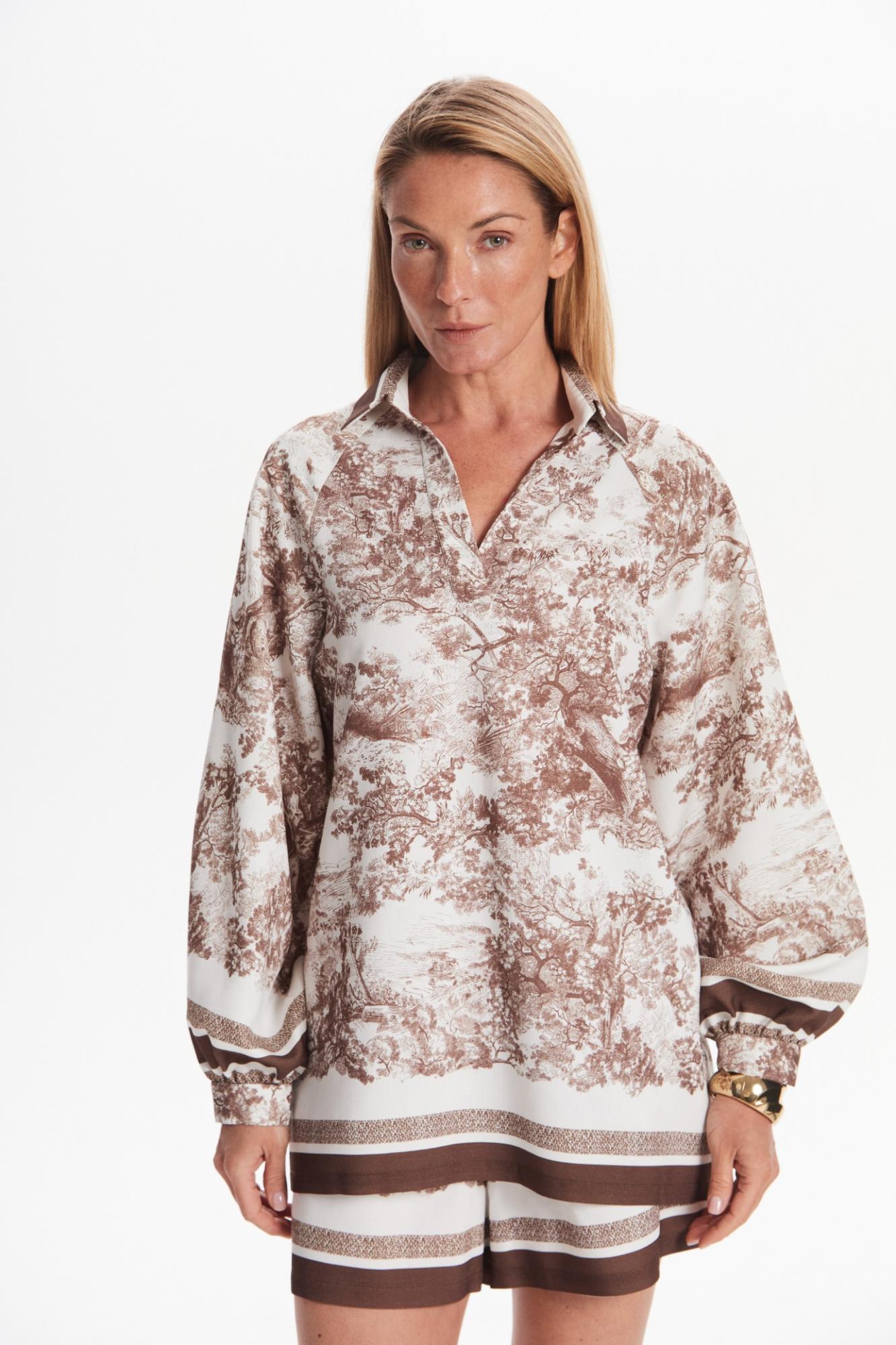 Seven Lab - Блуза с принтом туаль в коричневом цвете