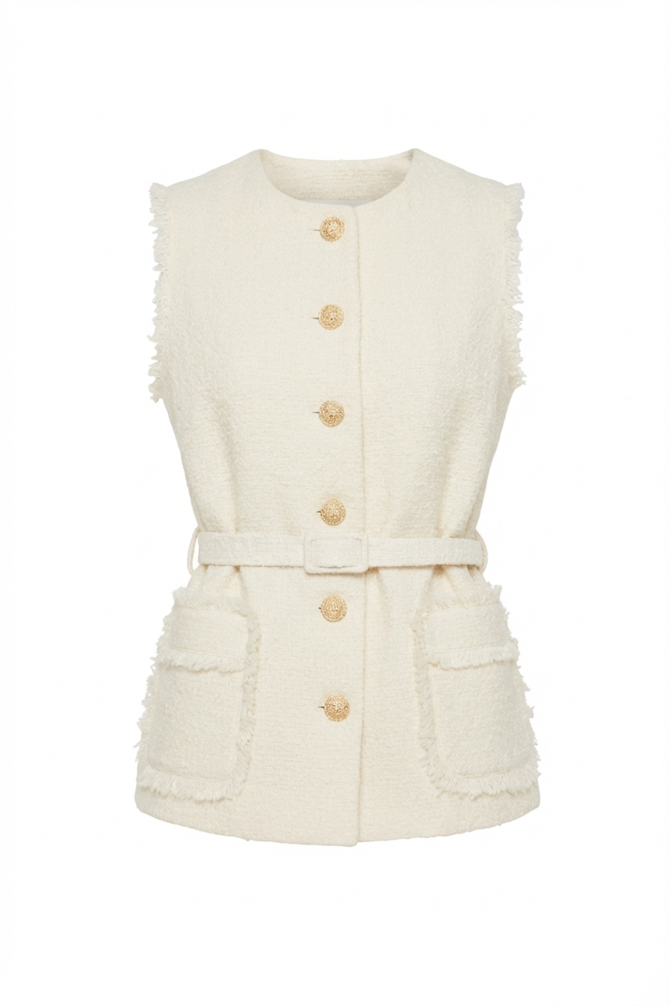Seven Lab - Жилет из твида с поясом в молочном цвете, женская