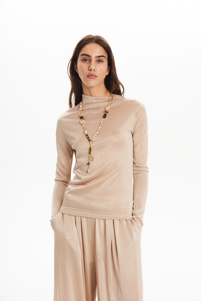 Seven Lab - Лонгслив с люрексом в бежевом цвете