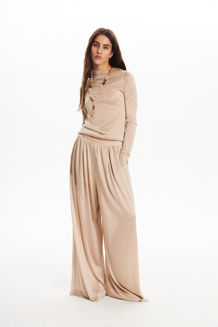 Seven Lab - Лонгслив с люрексом в бежевом цвете