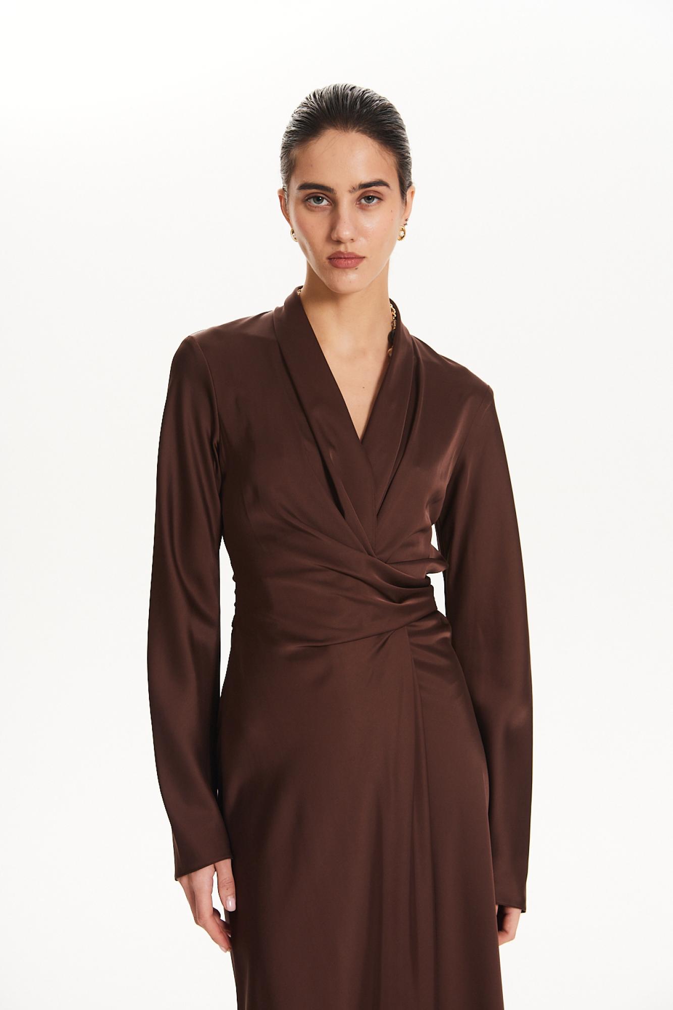 Seven Lab - Платье на запах в шоколадном цвете