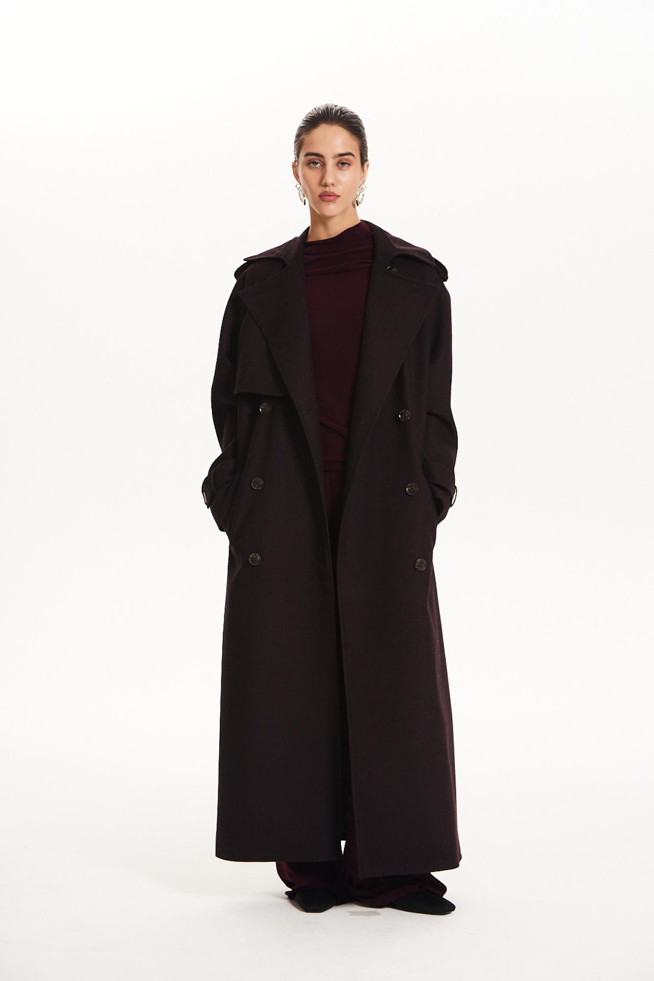 Seven Lab - Пальто свободного кроя в темно-бордовом цвете