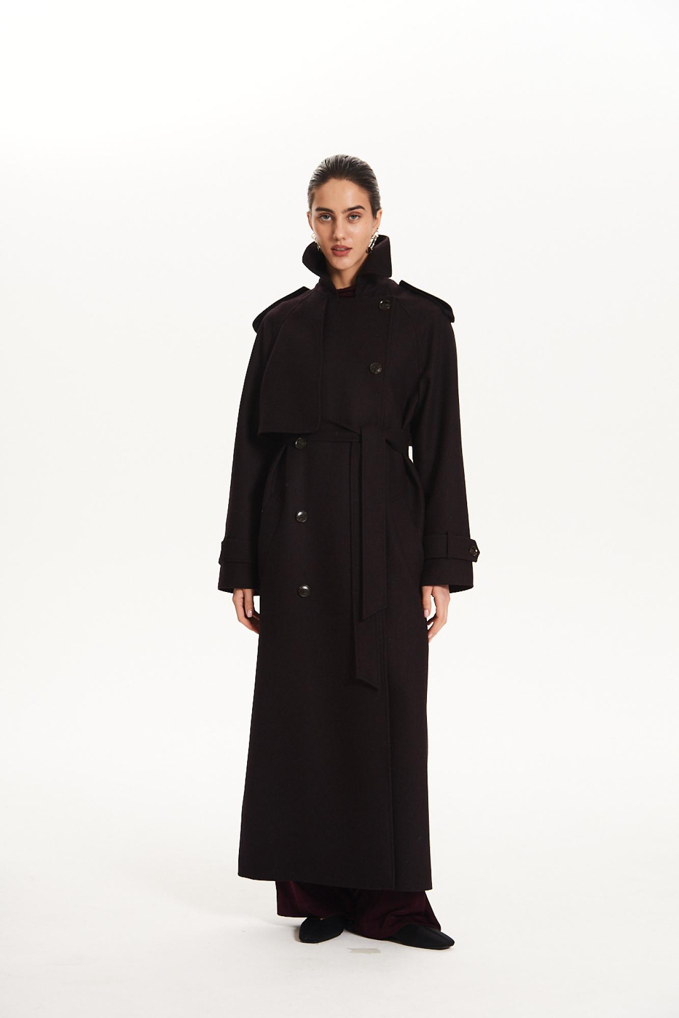 Seven Lab - Пальто свободного кроя в темно-бордовом цвете