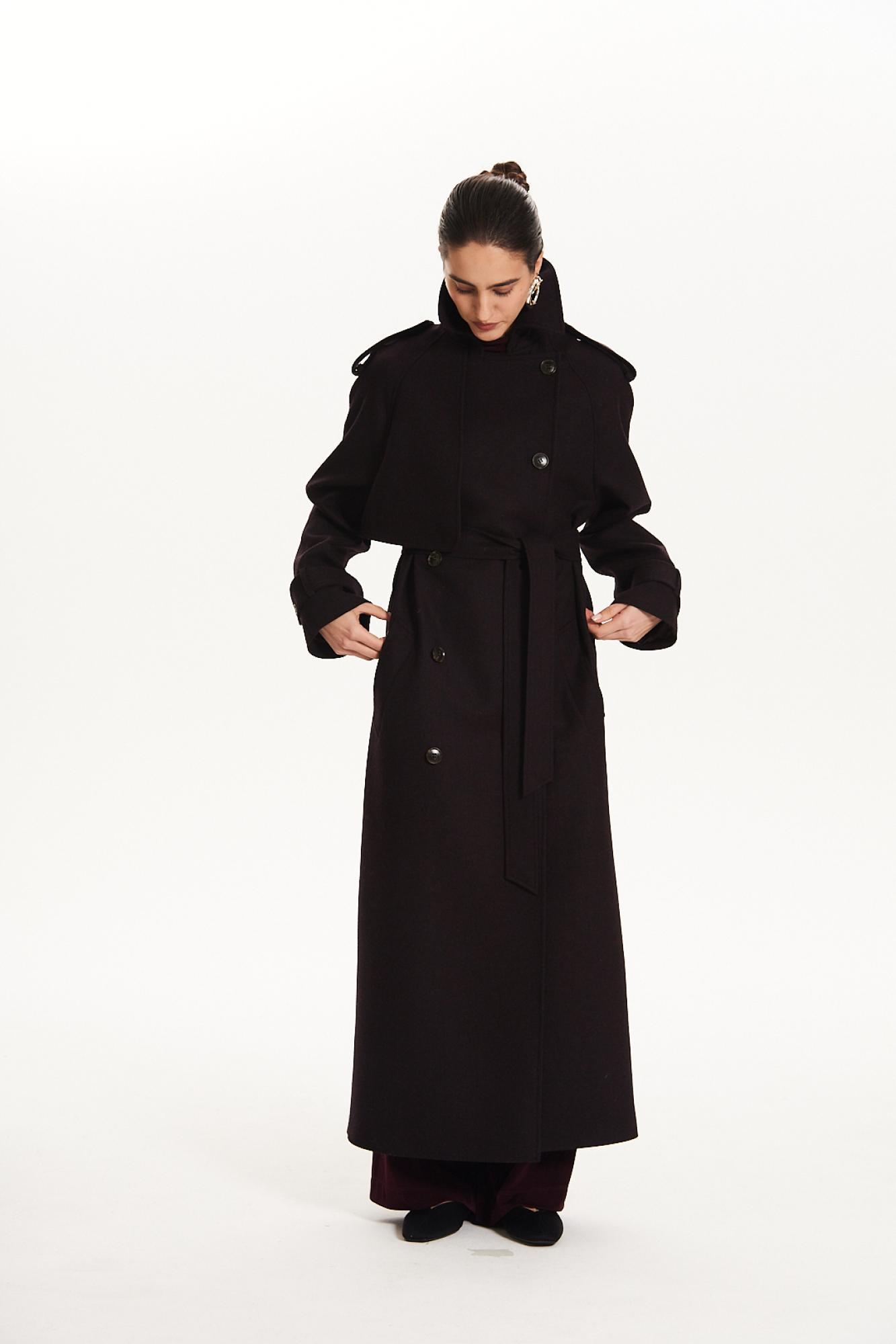 Seven Lab - Пальто свободного кроя в темно-бордовом цвете