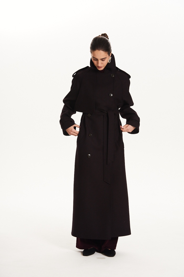 Seven Lab - Пальто свободного кроя в темно-бордовом цвете