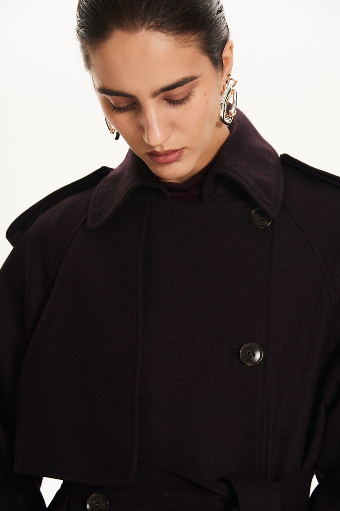 Seven Lab - Пальто свободного кроя в темно-бордовом цвете