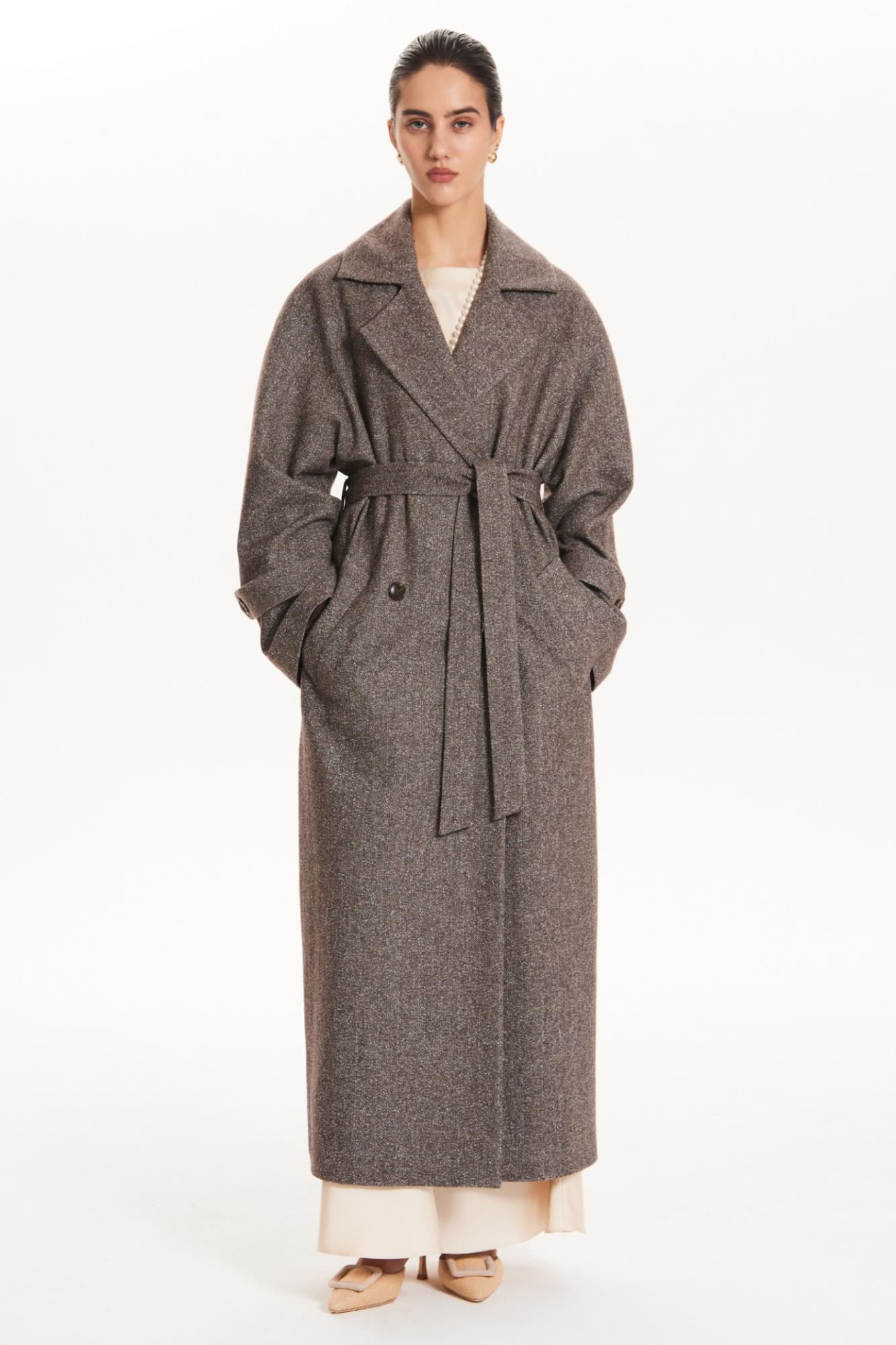 Seven Lab - Пальто-тренч из шерсти в коричневом цвете