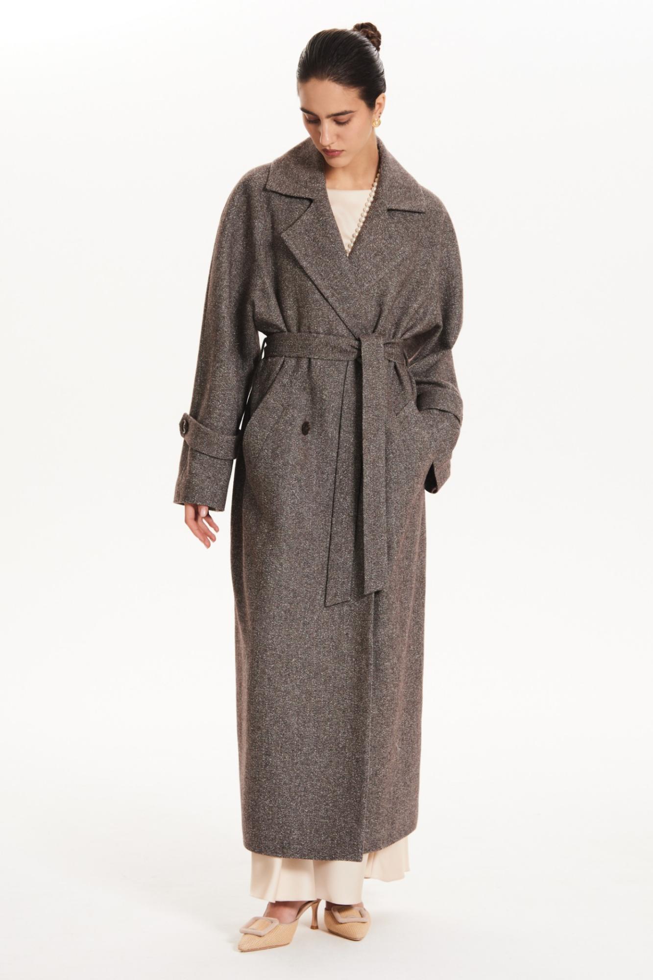 Seven Lab - Пальто-тренч из шерсти в коричневом цвете