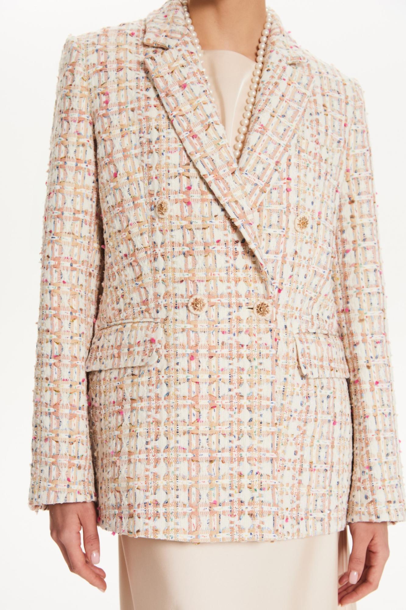 Seven Lab - Жакет твидовый в клетку в молочном цвете