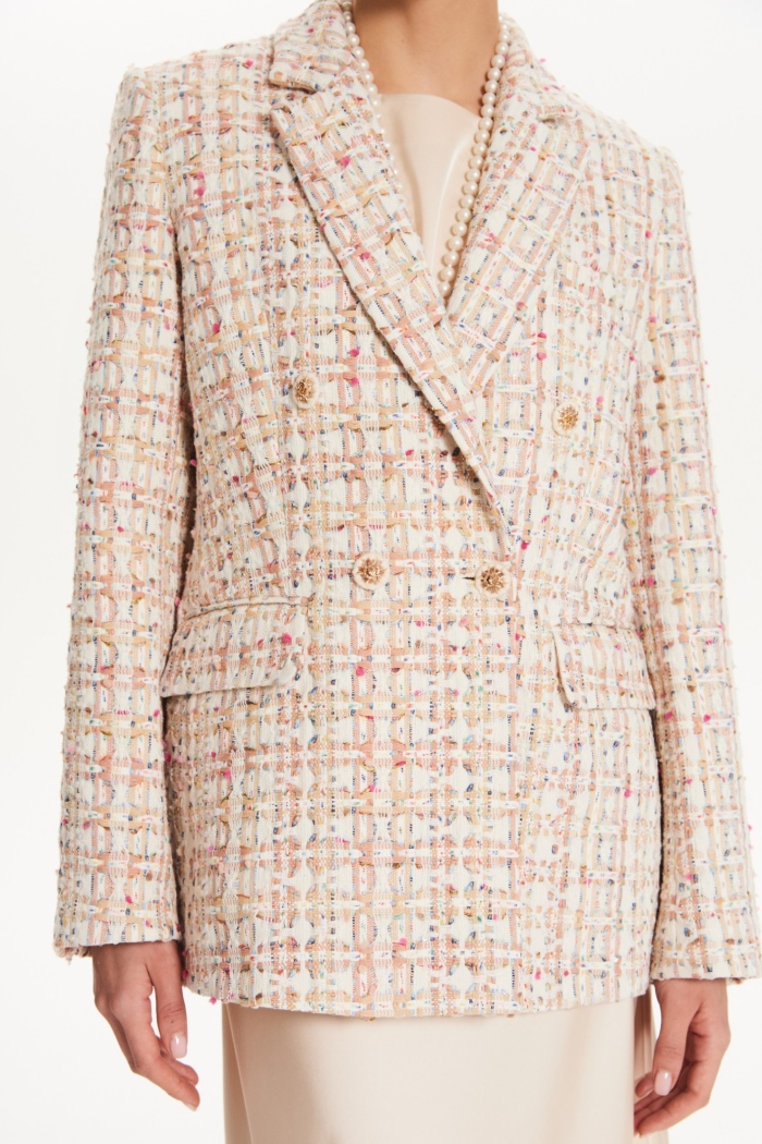 Seven Lab - Жакет твидовый в клетку в молочном цвете