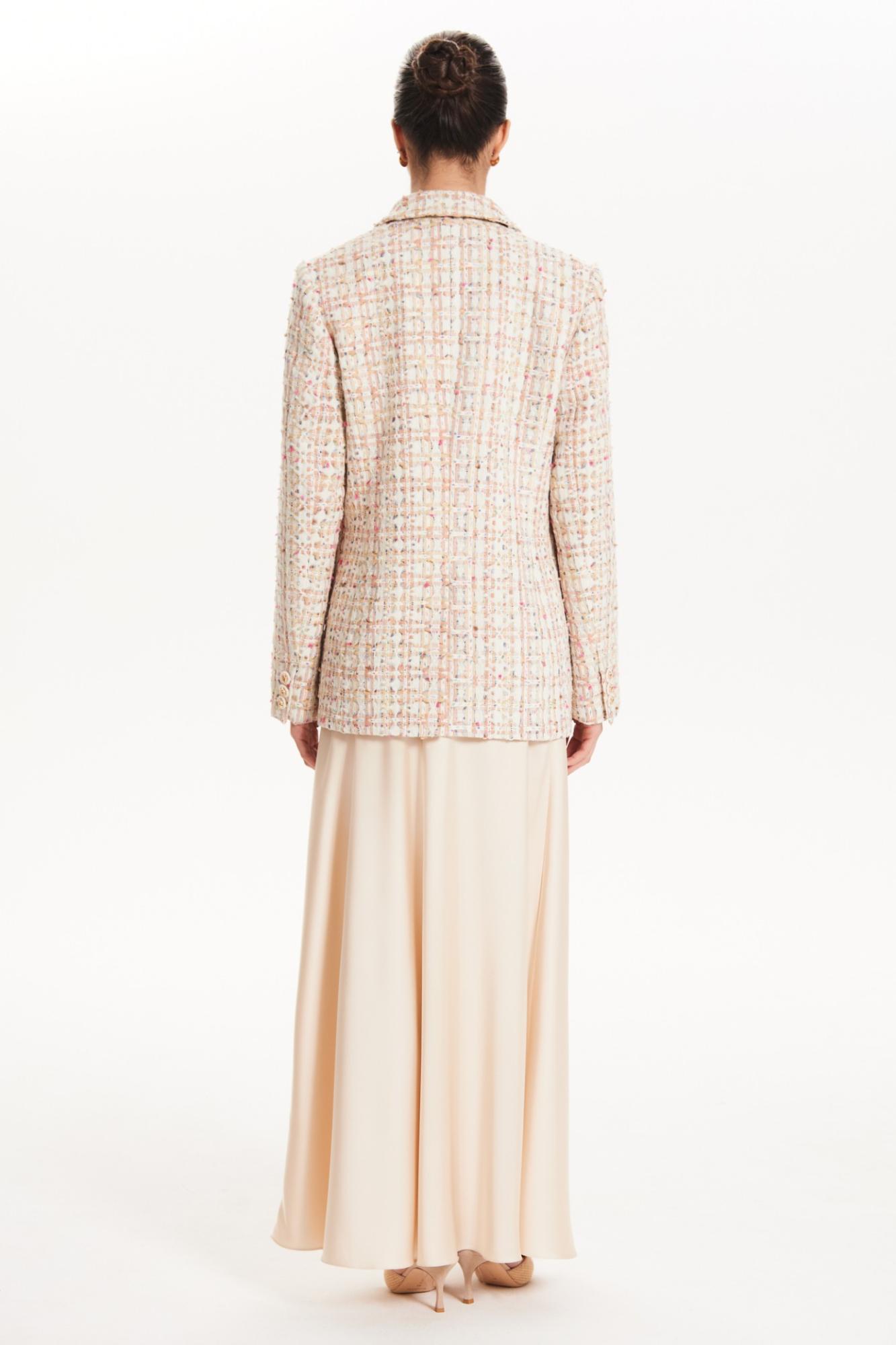 Seven Lab - Жакет твидовый в клетку в молочном цвете