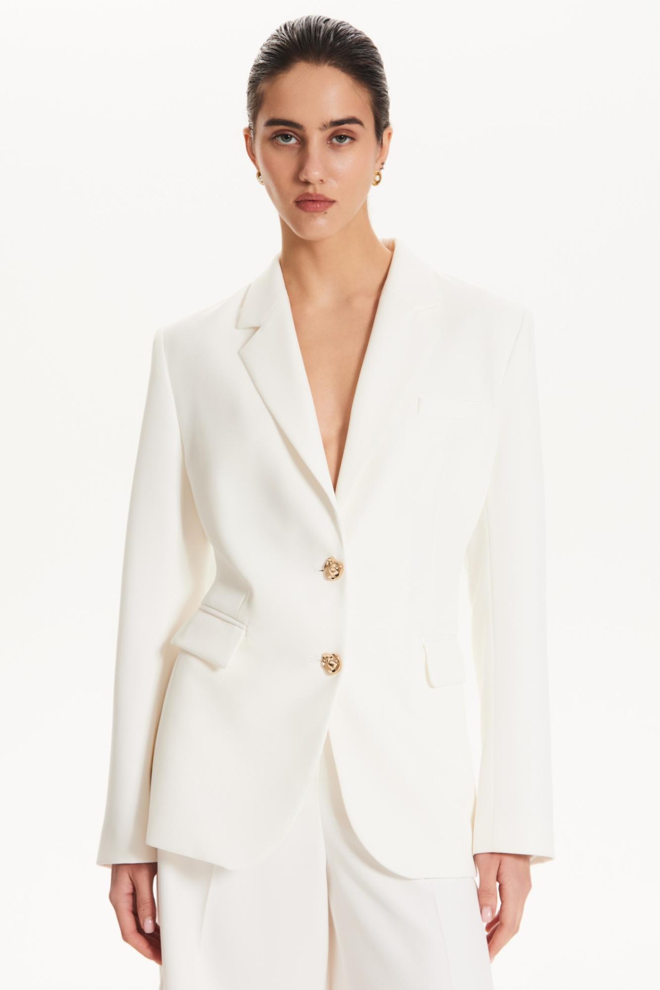 Seven Lab - Жакет прямого кроя с золотыми пуговицами в белом цвете