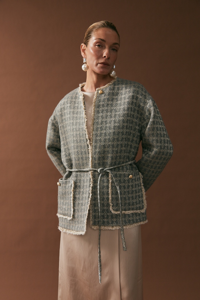 Seven Lab - Жакет свободного кроя с поясом в сером цвете