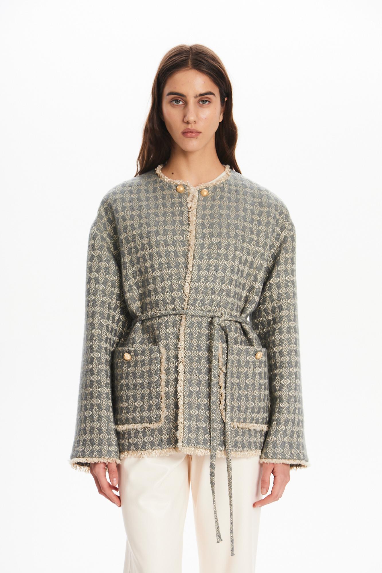 Seven Lab - Жакет свободного кроя с поясом в сером цвете